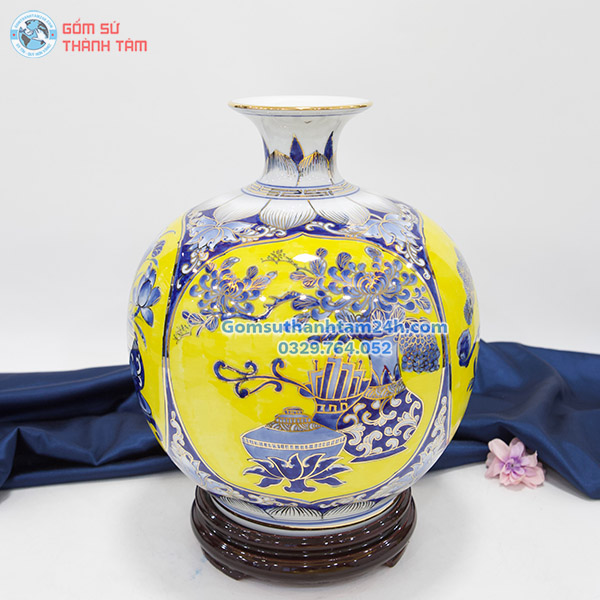 BÌNH HÚT LỘC VÀNG HOA VĂN VÀNG KIM CỔ ĐỒ TỨ QUÝ