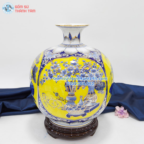 BÌNH HÚT LỘC VÀNG HOA VĂN VÀNG KIM CỔ ĐỒ TỨ QUÝ