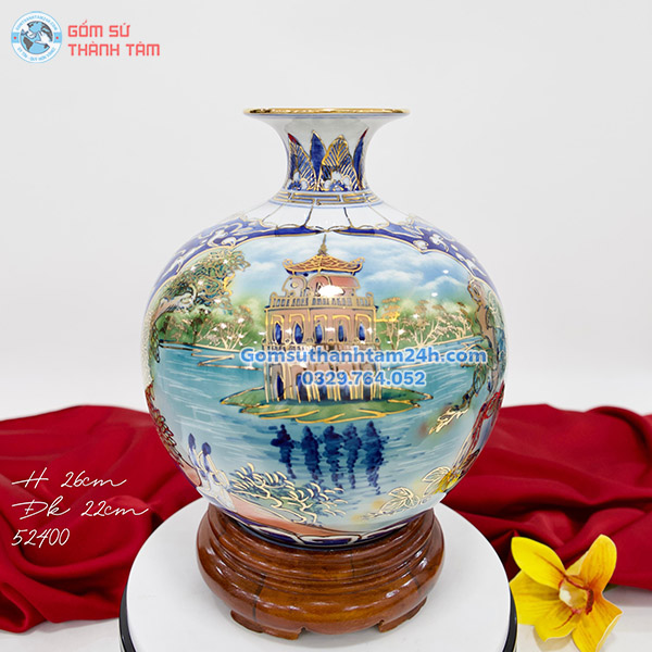 BÌNH HÚT LỘC XANH DƯƠNG HOA VĂN VÀNG KIM NHỊ CẢNH