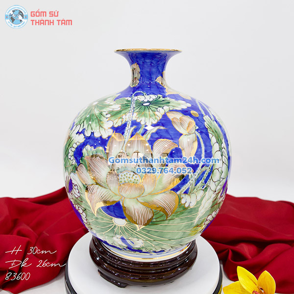 BÌNH HÚT LỘC XANH DƯƠNG HOA VĂN VÀNG KIM CÁ CHÉP