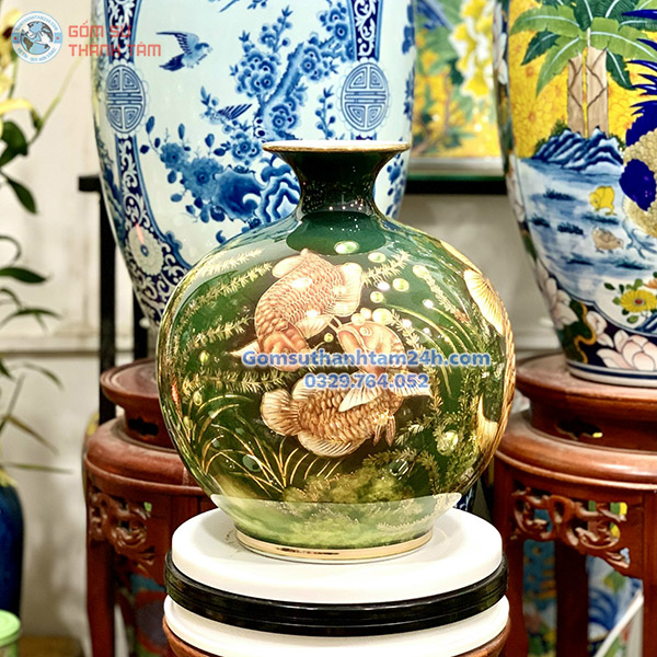 BÌNH HÚT LỘC XANH LÁ HOA VĂN VÀNG KIM CÁ CHÉP