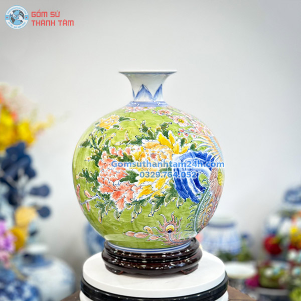 BÌNH HÚT LỘC XANH LÁ HOA VĂN VÀNG KIM PHƯỢNG