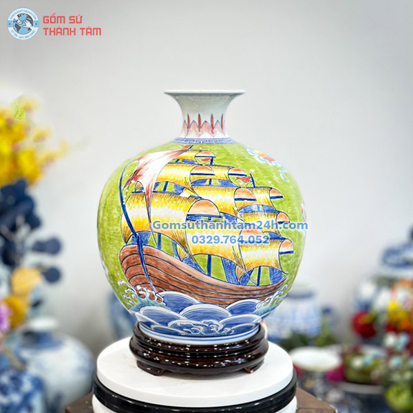 BÌNH HÚT LỘC XANH LÁ HOA VĂN VÀNG KIM THUẬN BUỒM