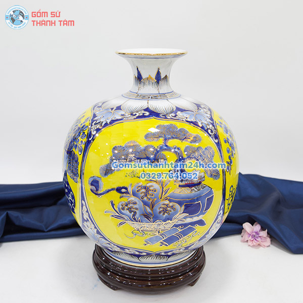 BÌNH HÚT LỘC VÀNG HOA VĂN VÀNG KIM CỔ ĐỒ TỨ QUÝ