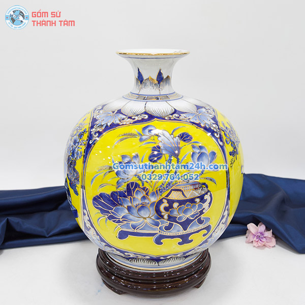 BÌNH HÚT LỘC VÀNG HOA VĂN VÀNG KIM CỔ ĐỒ TỨ QUÝ