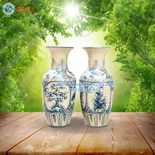 BÌNH HOA MEN RẠN GIẢ CỔ DÁNG LỘC BÌNH HOẠ TIẾT TỨ QUÝ ĐẸP