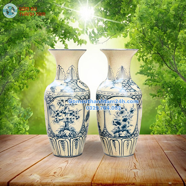 BÌNH HOA MEN RẠN GIẢ CỔ DÁNG LỘC BÌNH HOẠ TIẾT TỨ QUÝ ĐẸP