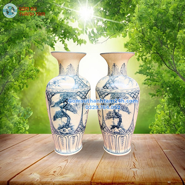 BÌNH HOA MEN RẠN GIẢ CỔ DÁNG LỘC BÌNH HOẠ TIẾT TỨ QUÝ ĐẸP