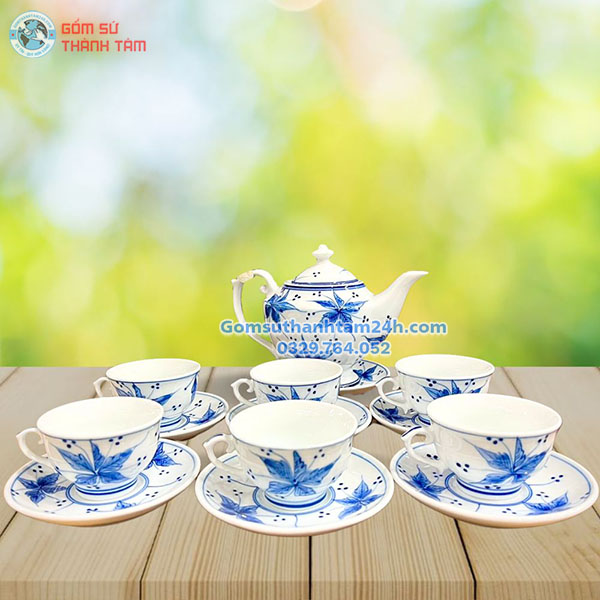 ẤM CHÉN HOA VĂN MEN TRẮNG IN LOGO IN SẮC NÉT, RÕ NÉT