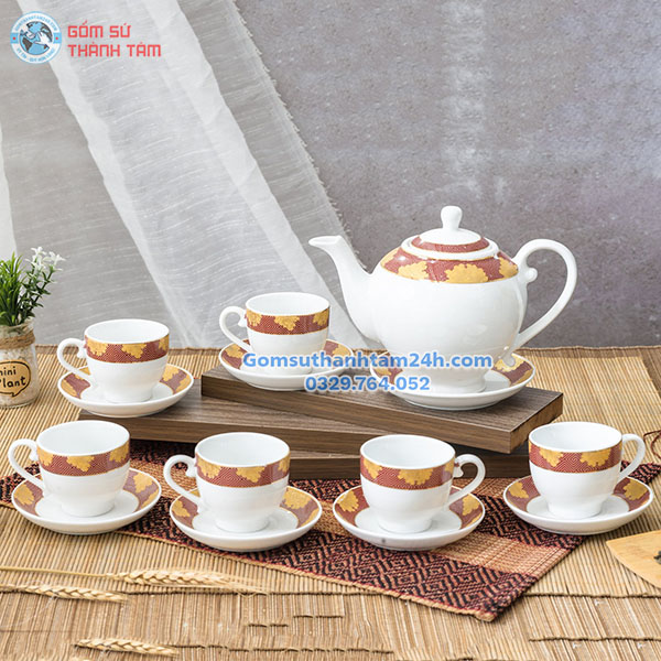 ẤM CHÉN HOẠ TIẾT MEN TRẮNG IN LOGO CAO CẤP