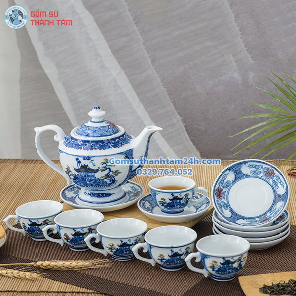 ẤM CHÉN HOA VĂN MEN TRẮNG IN LOGO IN SẮC NÉT, RÕ NÉT