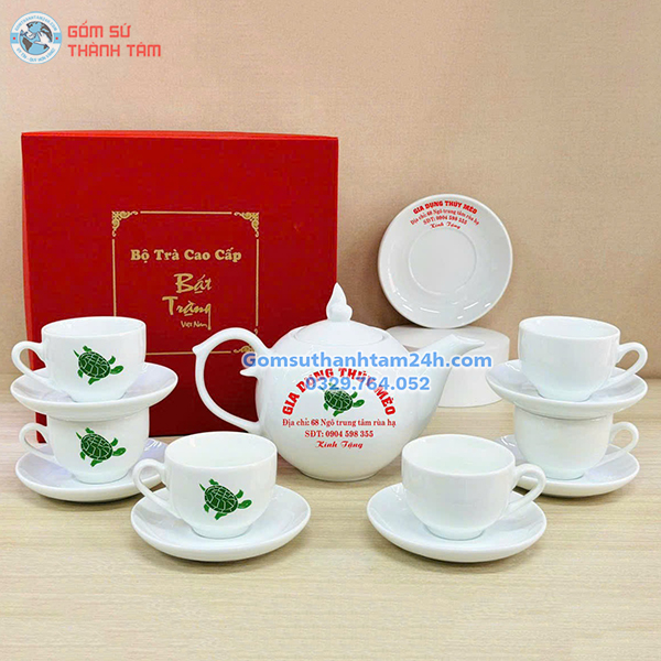 ẤM CHÉN TRẮNG IN LOGO CHÓP LỬA HOẠ TIẾT ĐA DẠNG