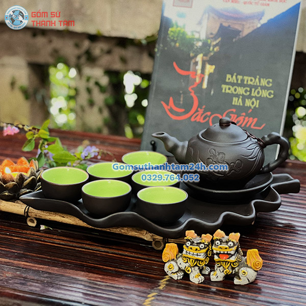 ẤM CHÉN TỬ SA KHAY LÁ NHỌN CHUẨN GỐM, THẨM MỸ CAO