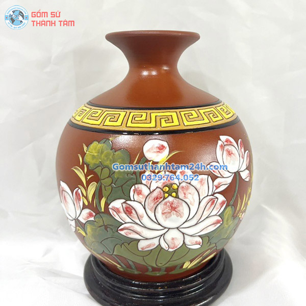 BÌNH HOA GỐM NÂU ĐỎ KIỂU DÁNG BÌNH HÚT LỘC