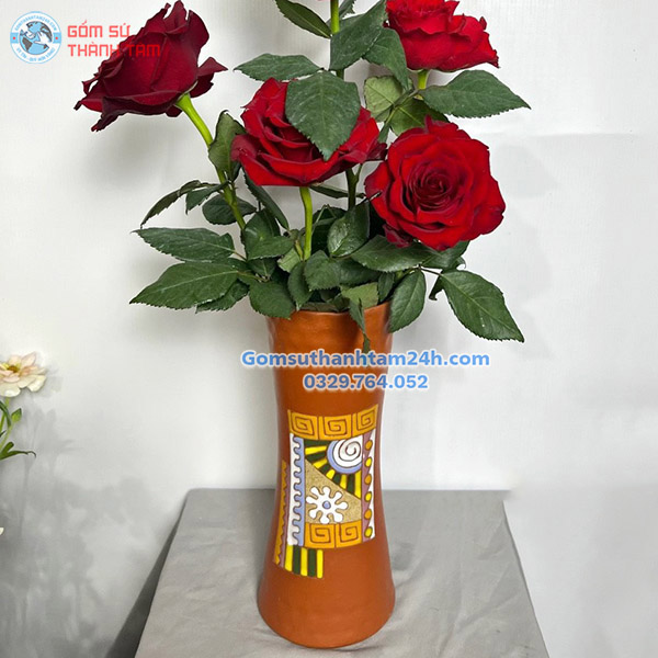 BÌNH HOA GỐM NÂU ĐỎ DÁNG LY ĐẸP MẮT, BỀN ĐẸP