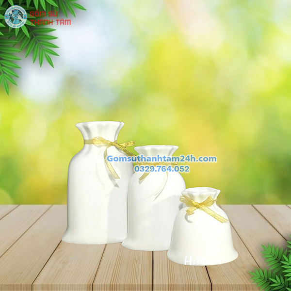 BỘ 3 BÌNH HOA MEN TRẮNG ĐƠN GIẢN MÀ ĐẸP