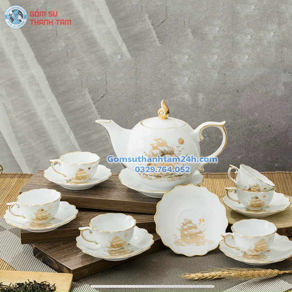 ẤM CHÉN CHÓP LỬA MEN TRẮNG IN LOGO ĐẸP MẮT