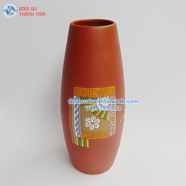 BÌNH HOA GỐM NÂU ĐỎ DÁNG BOM ĐIỂM NHẤN KHÔNG GIAN