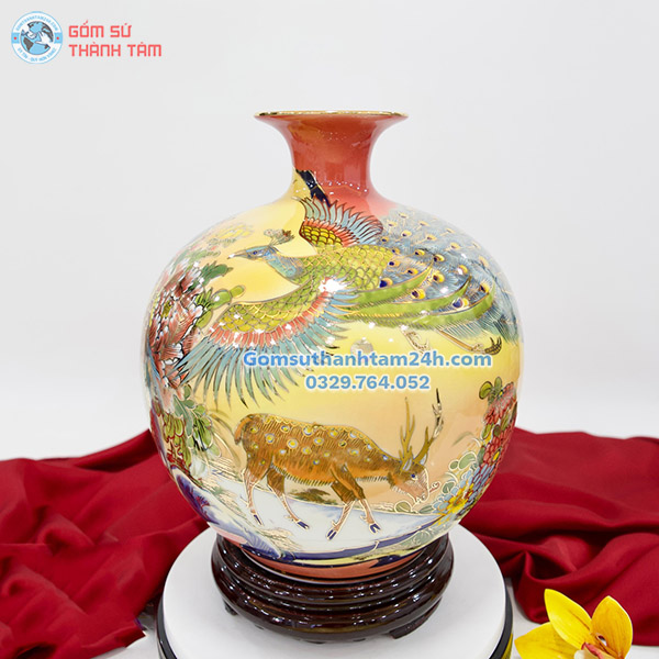 BÌNH HÚT LỘC ĐỎ HOA VĂN VÀNG KIM PHÚ QUÝ TRƯỜNG THỌ