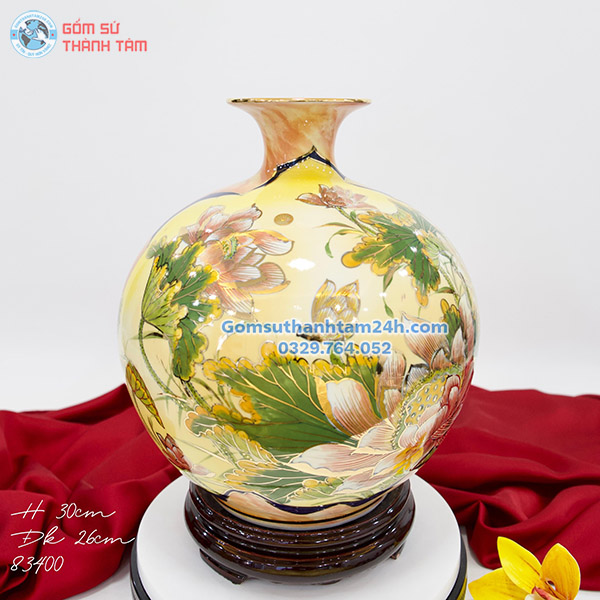 BÌNH HÚT LỘC ĐỎ HOA VĂN VÀNG KIM SEN PHÚ QUÝ