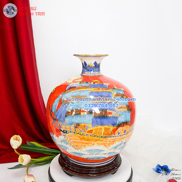 BÌNH HÚT LỘC ĐỎ HOA VĂN VÀNG KIM THUẬN BUỒM XUÔI GIÓ