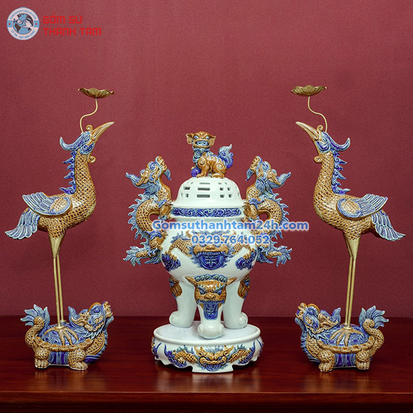 ĐỈNH HẠC&nbsp;MEN XANH ĐẮP NỔI TINH XẢO, TRANG NGHIÊM