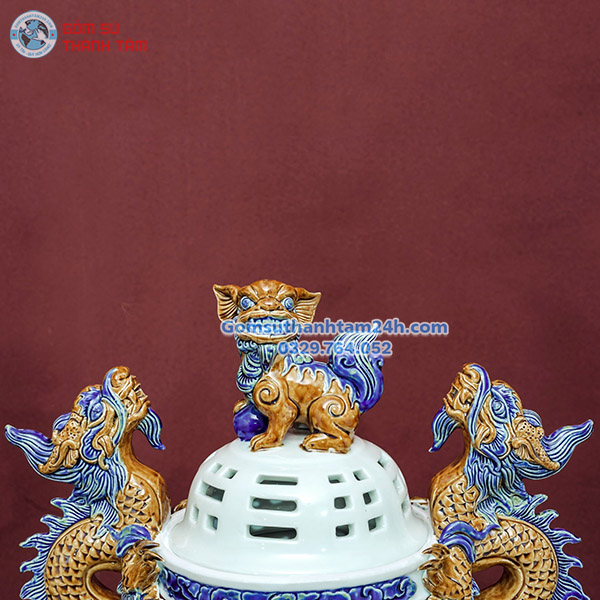 ĐỈNH HẠC&nbsp;MEN XANH ĐẮP NỔI TINH XẢO, TRANG NGHIÊM