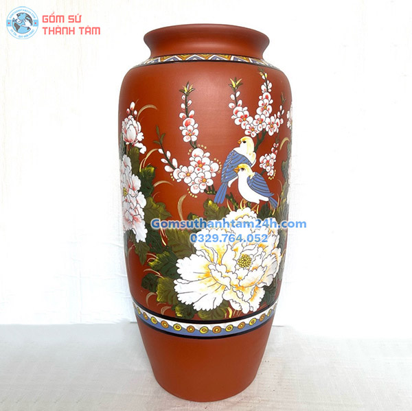 BÌNH HOA GỐM NÂU ĐỎ KHẮC HOA VĂN ĐỘC ĐÁO