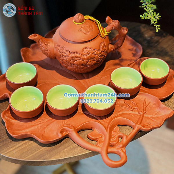 ẤM CHÉN TỬ SA KHAY LÁ CAO CẤP, TRUYỀN THỐNG, ĐẲNG CẤP