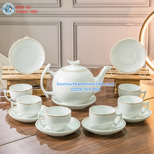 ẤM CHÉN TRẮNG IN LOGO VIỀN VÀNG KIM UY TÍN, CHẤT LƯỢNG&nbsp;