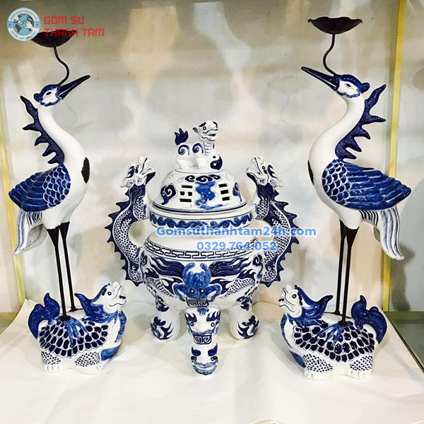 ĐỈNH HẠC&nbsp;MEN XANH ĐẮP NỔI TINH XẢO, TRANG NGHIÊM