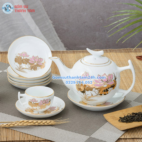 ẤM CHÉN TRẮNG IN LOGO HOẠ TIẾT VÀNG KIM HIỆN ĐẠI