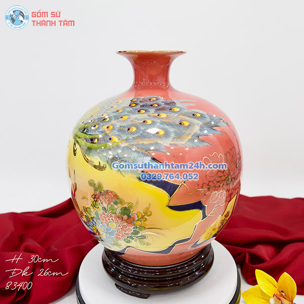 BÌNH HÚT LỘC ĐỎ HOA VĂN VÀNG KIM PHÚ QUÝ TRƯỜNG THỌ