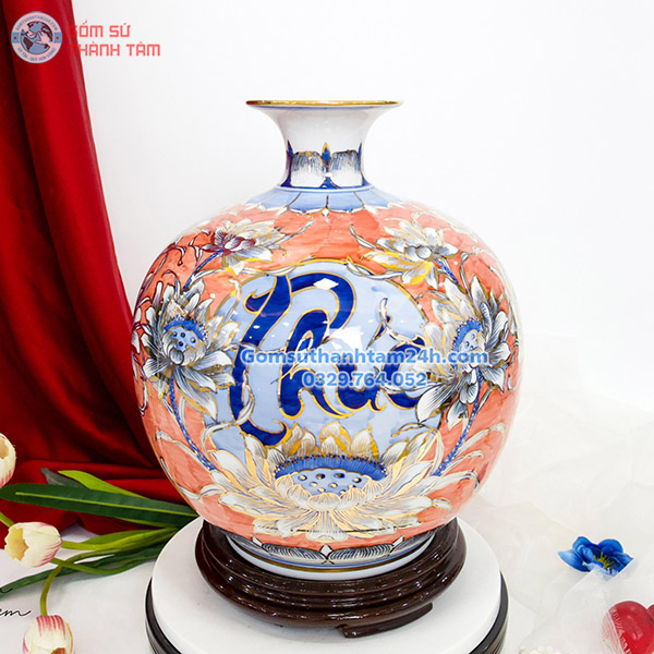 BỘ BA&nbsp;BÌNH HÚT LỘC ĐỎ HOA VĂN VÀNG KIM PHÚC LỘC THỌ