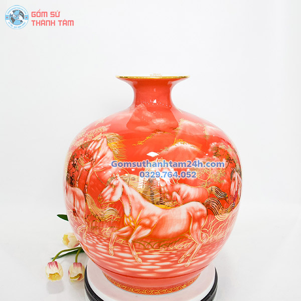 BÌNH HÚT LỘC ĐỎ HOA VĂN VÀNG KIM MÃ ĐÁO THÀNH CÔNG