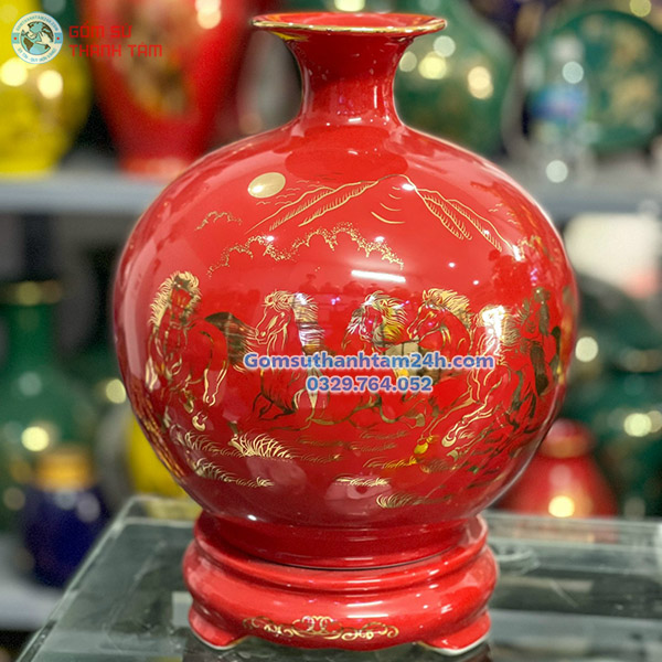 BÌNH HÚT LỘC ĐỎ TRƠN VÀNG KIM MÃ ĐÁO THÀNH CÔNG