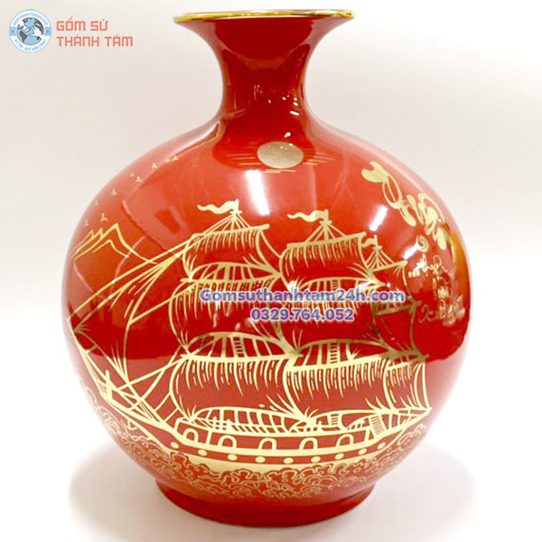 BÌNH HÚT LỘC ĐỎ TRƠN VÀNG KIM THUẬN BUỒM XUÔI GIÓ