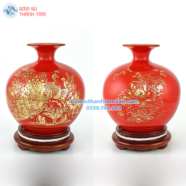 BÌNH HÚT LỘC ĐỎ TRƠN VÀNG KIM VINH HOA PHÚ QUÝ