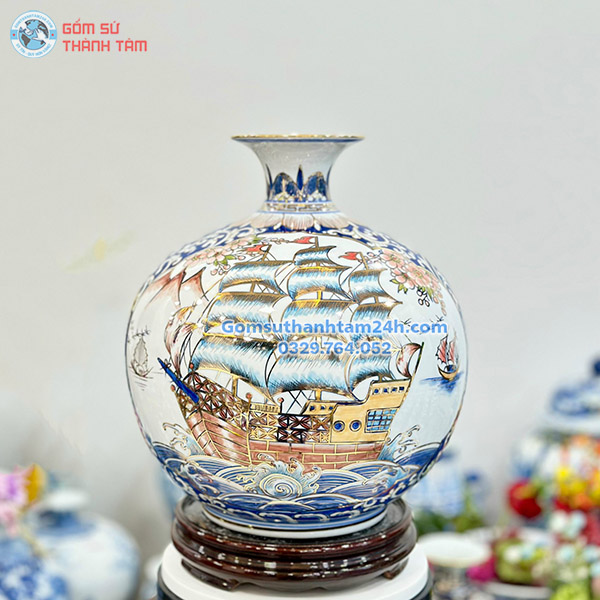 BÌNH HÚT LỘC TRẮNG HOA VĂN VÀNG KIM CÔNG DANH PHÚ QUÝ