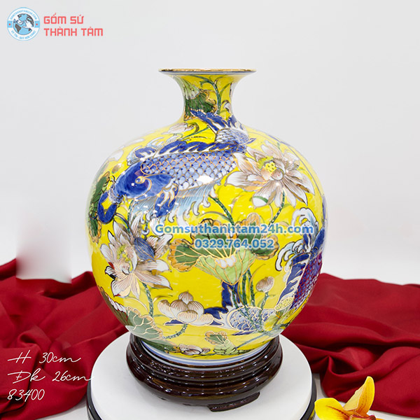 BÌNH HÚT LỘC VÀNG HOA VĂN VÀNG KIM CÁ CHÉP SEN PHÚ QUÝ