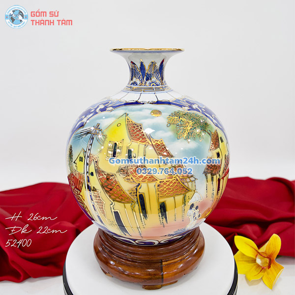 BÌNH HÚT LỘC XANH DƯƠNG HOA VĂN VÀNG KIM NHỊ CẢNH