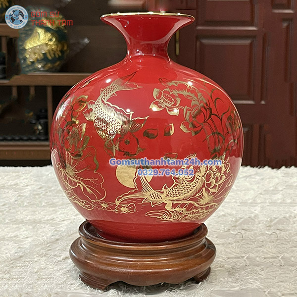 BÌNH HÚT LỘC ĐỎ TRƠN VÀNG KIM CÁ CHÉP TRÔNG TRĂNG