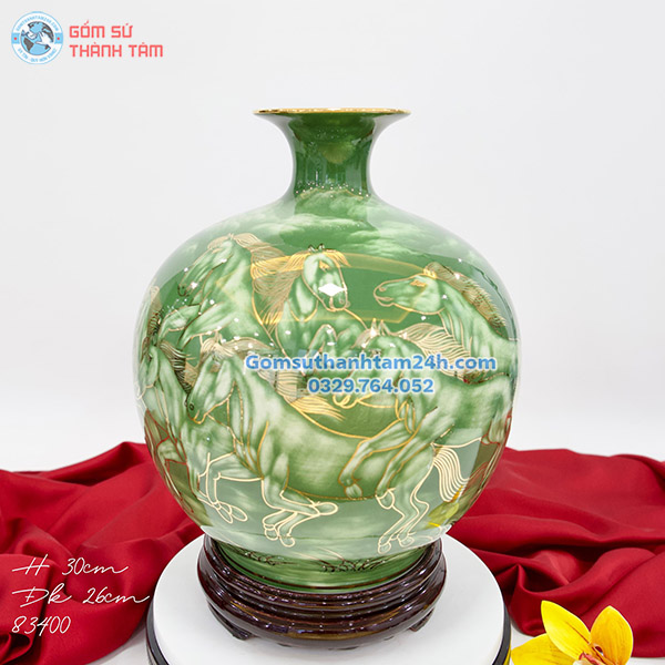 BÌNH HÚT LỘC XANH LÁ HOA VĂN VÀNG KIM MÃ ĐÁO