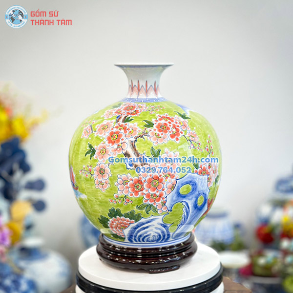 BÌNH HÚT LỘC XANH LÁ HOA VĂN VÀNG KIM THUẬN BUỒM