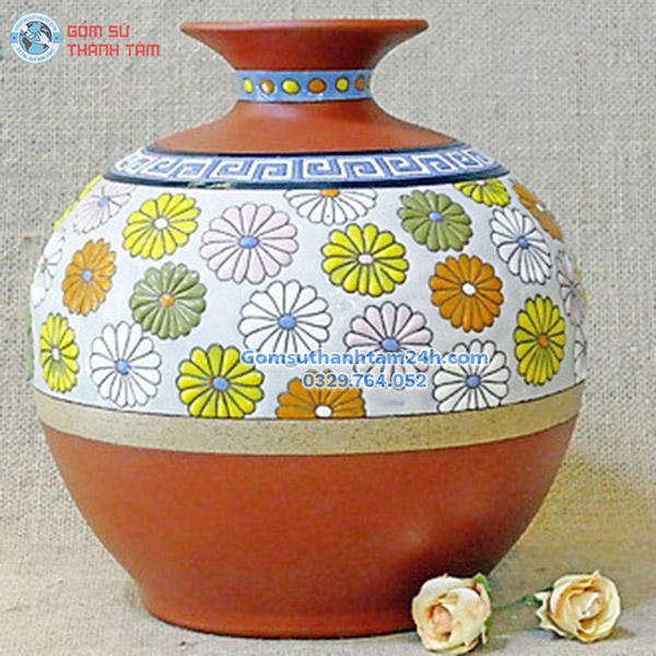 BÌNH HOA GỐM NÂU ĐỎ KIỂU DÁNG BÌNH HÚT LỘC