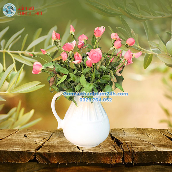 BÌNH HOA MEN TRẮNG KIỂU DÁNG BÌNH SỮA ĐƠN GIẢN