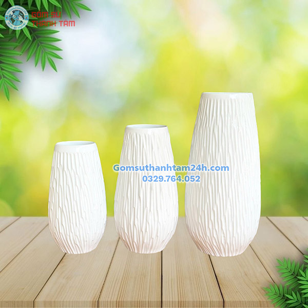 BÌNH HOA MEN TRẮNG KIỂU DÁNG BOM