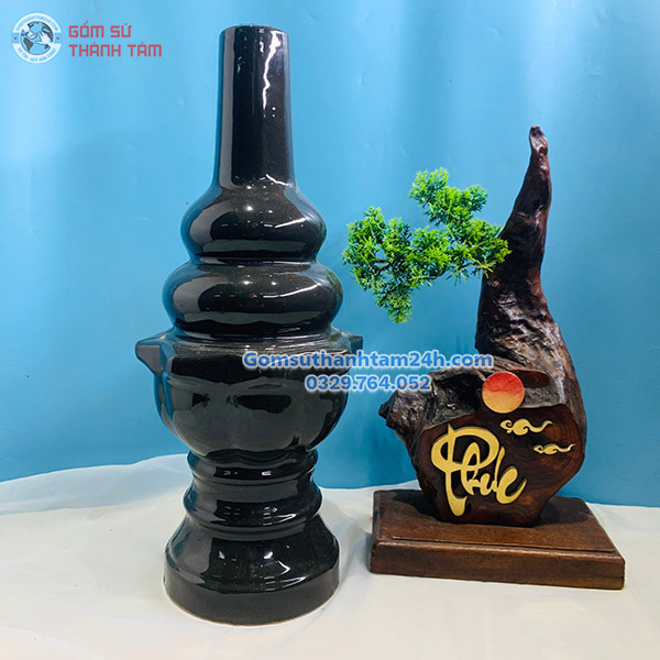 HỒ LÔ THU LÔI GỐM SỨ MÀU ĐEN BÓNG&nbsp;