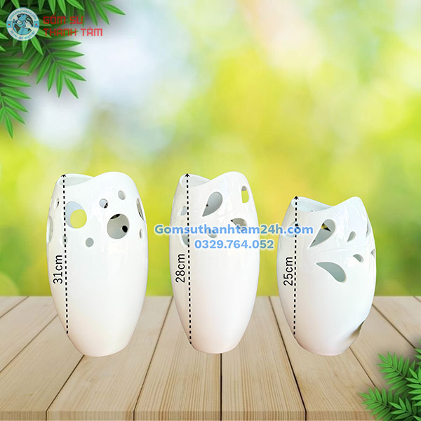BÌNH HOA MEN TRẮNG KIỂU DÁNG BOM