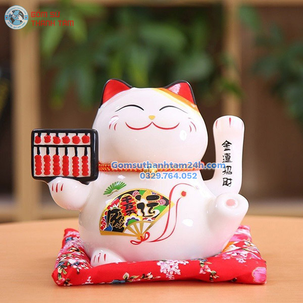 MÈO THẦN TÀI VẪY TAY 16CM CẦM BÀN TÍNH THU HÚT TIỀN TÀI